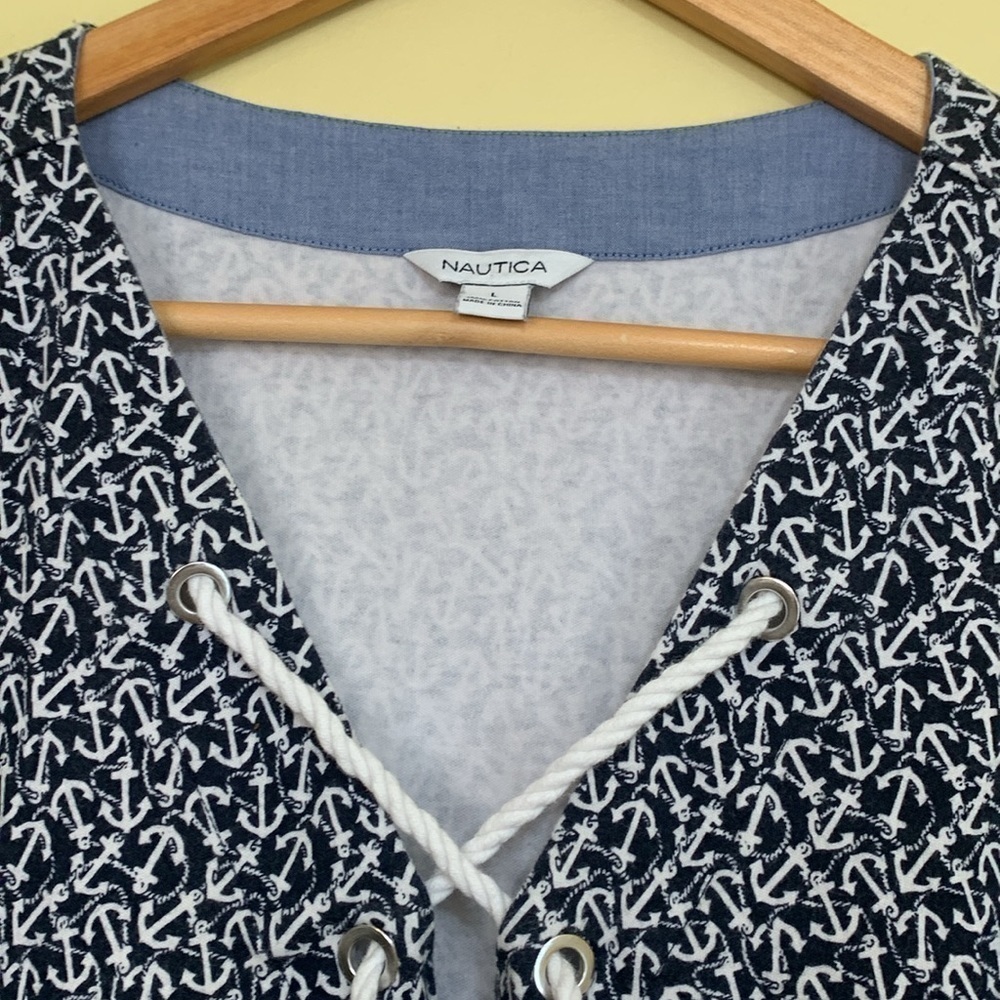 Nautica | Lace-Up Anchor Nautical All Over Print Sleeveless 100% Cotton Dress L - Picture 13 of 17